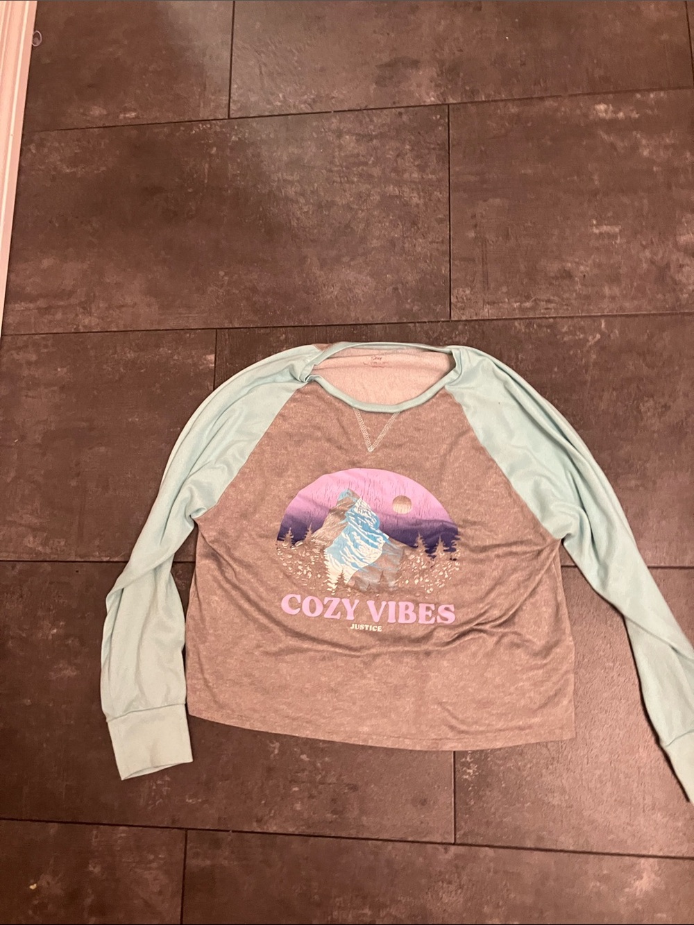 Cozy Vibes Graphic Raglan Top - Mint Sleeves